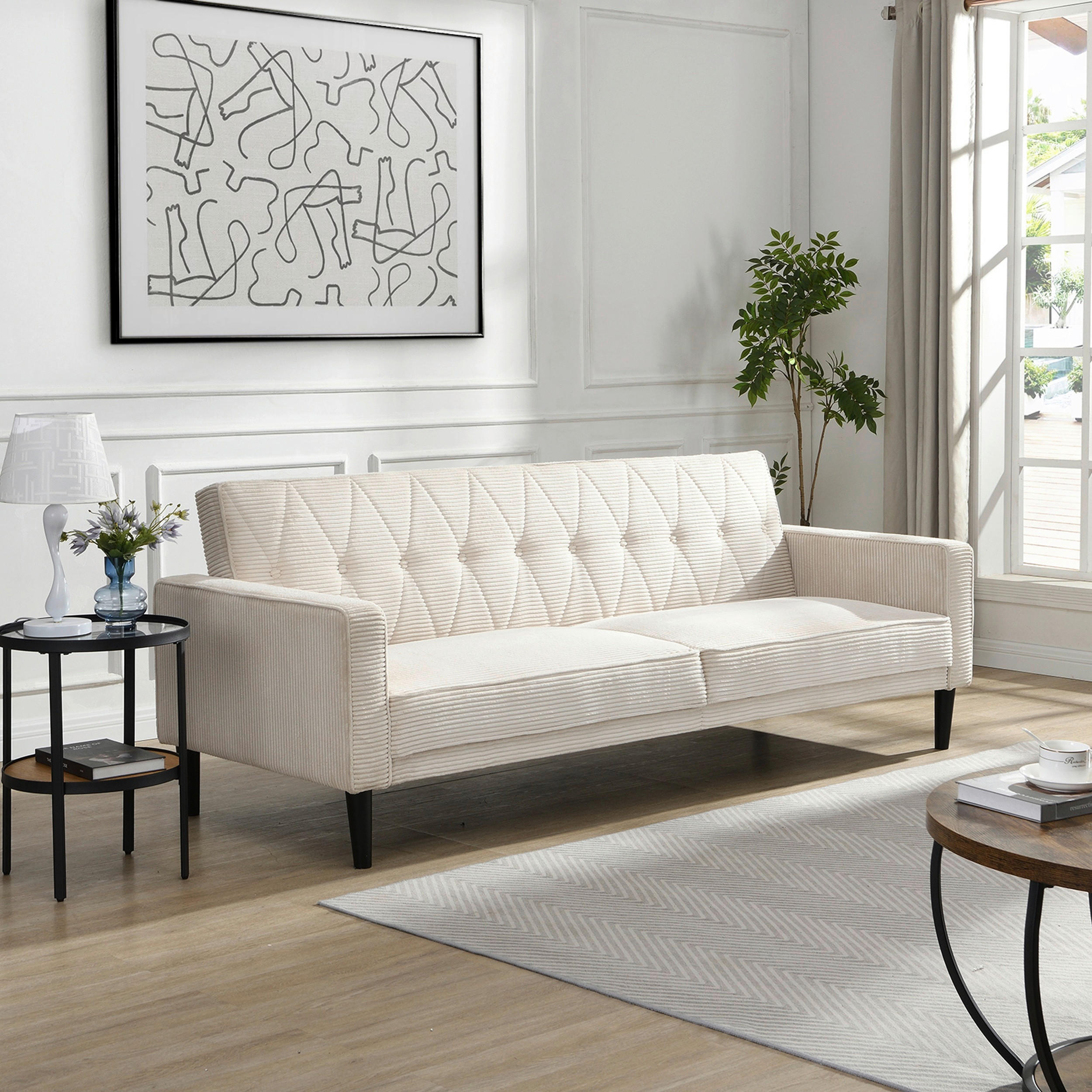 SCHLAFSOFA AARHUS in Cord Creme Skandinavisch, Modern  - Creme/Braun, Basics, Holz/Textil (213/81/86cm) - Livetastic