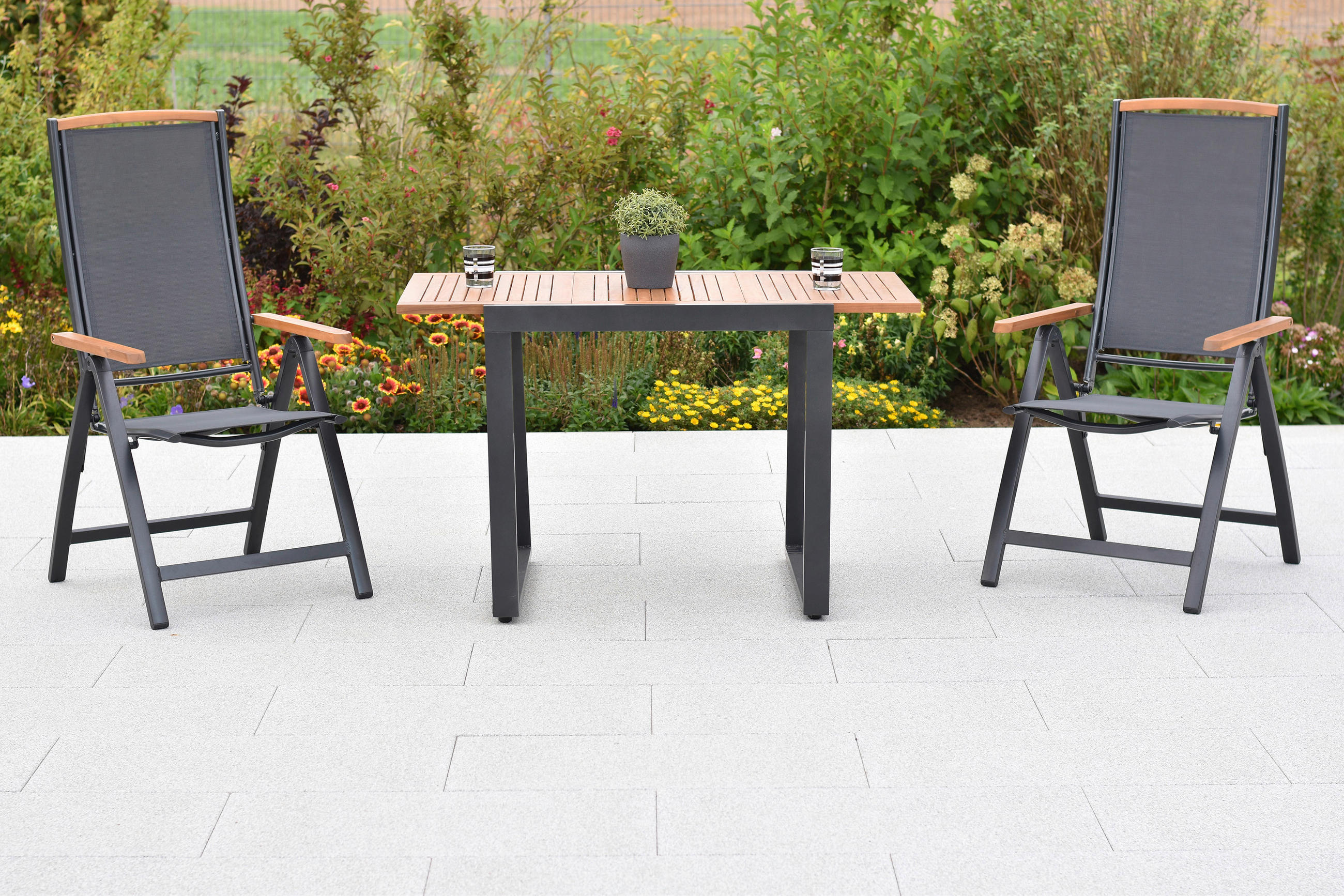 GARTENSET Akazie massiv Aluminium  - Graphitfarben/Akaziefarben, MODERN, Holz/Textil - Gardenson