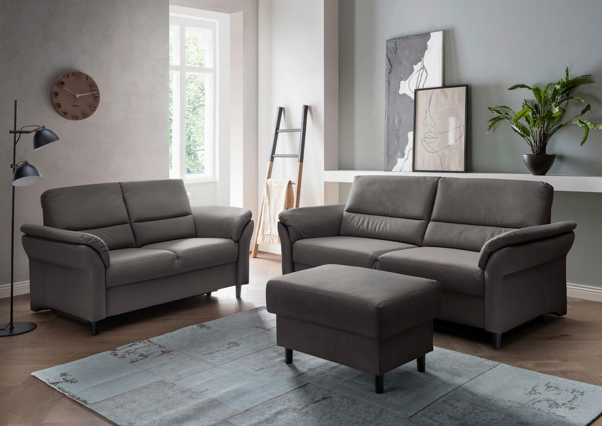 2-SITZER-SOFA in Lederlook Anthrazit  - Anthrazit/Schwarz, Modern, Holz/Textil (147/90/89cm) - Livetastic