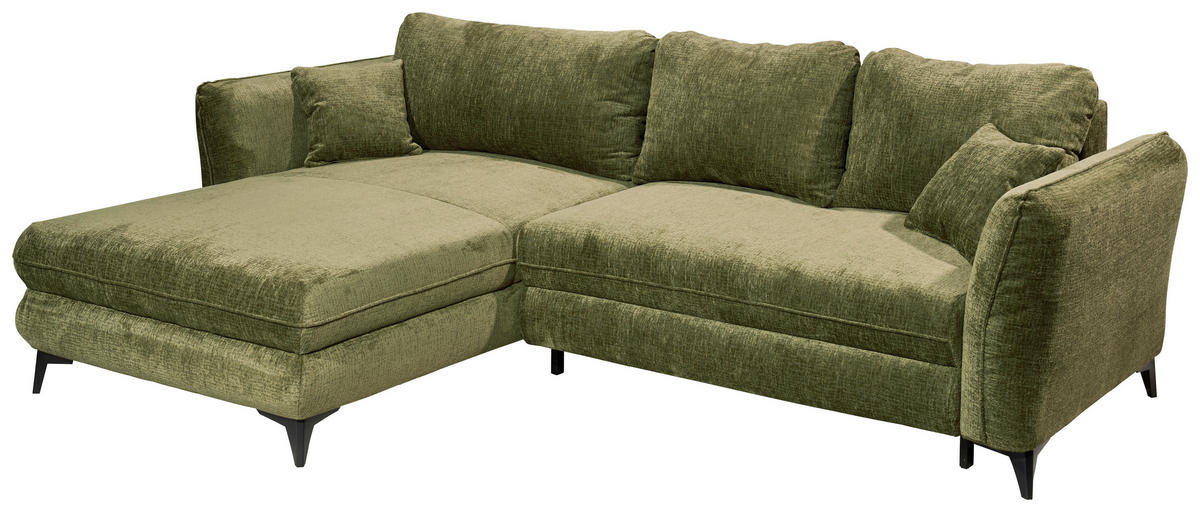 HÖRNBÄDDSOFFA 3-sits i chenille mörkgrön  - svart/mörkgrön, Basics, textil/plast (286/192cm) - Livetastic