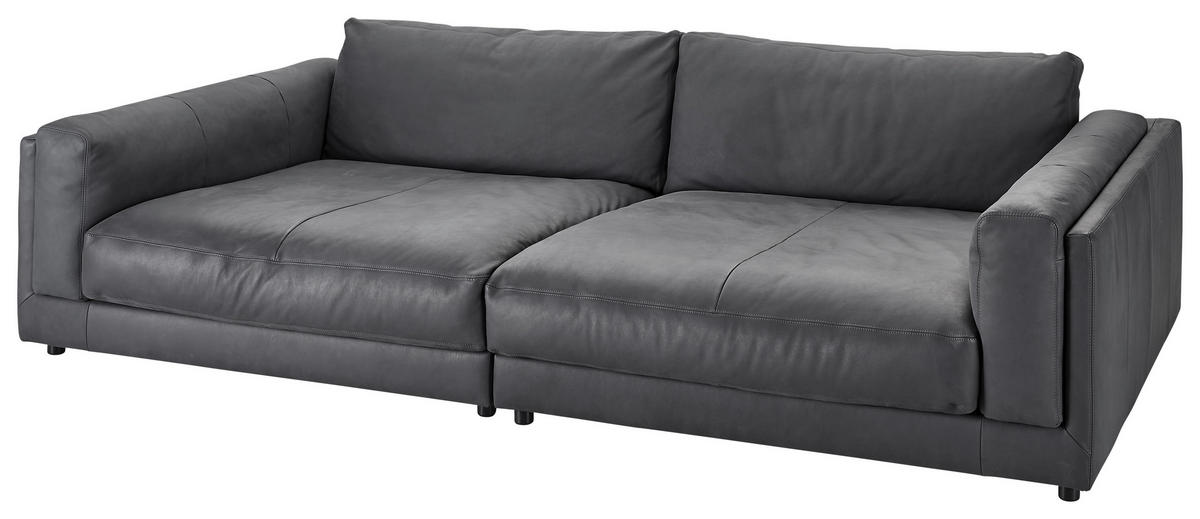 BIGSOFA Echtleder Anthrazit  - Anthrazit/Schwarz, Design, Leder/Kunststoff (294/85/150cm) - Pure Home Lifestyle