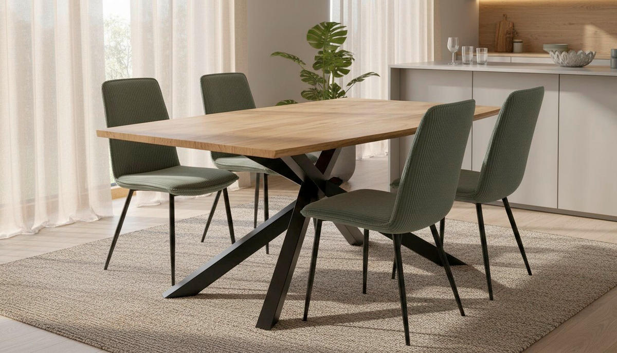 ESSTISCH Echtholz  Holz, Metall rechteckig Naturfarben  - Schwarz/Naturfarben, MODERN, Holz/Metall (220/76/110cm) - MID.YOU