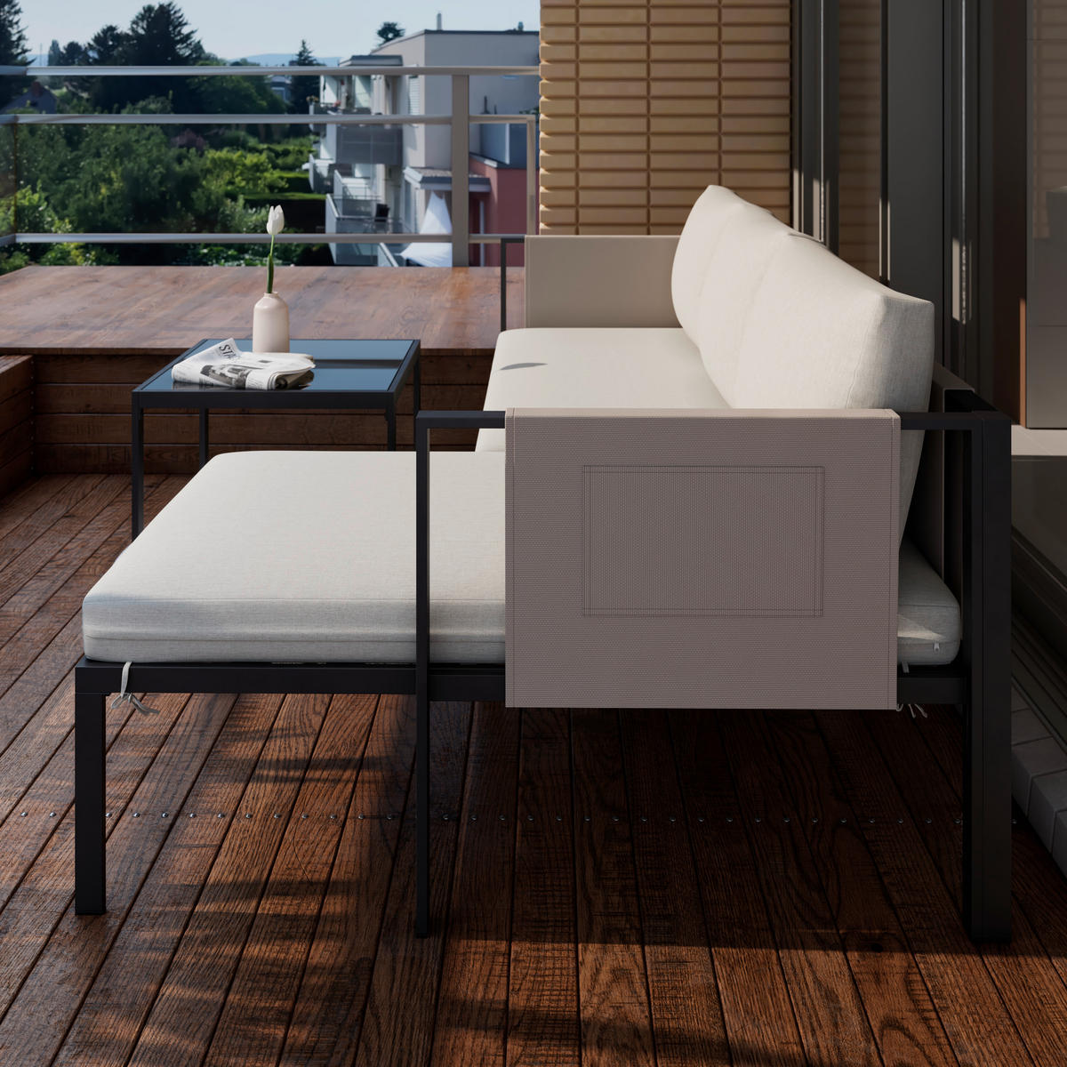 LOUNGEGARNITUR 191,5/120 cm Eisen  - Schwarz/Grau, Design, Glas/Textil (191,5/120cm) - Ambia Garden