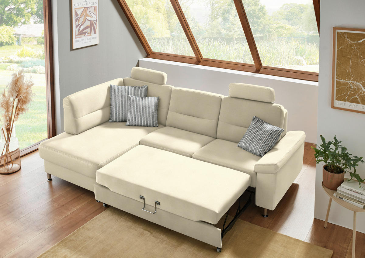 ECKSOFA Flachgewebe Naturfarben  - Alufarben/Naturfarben, Konventionell, Textil/Metall (160/244cm) - Beldomo Comfort