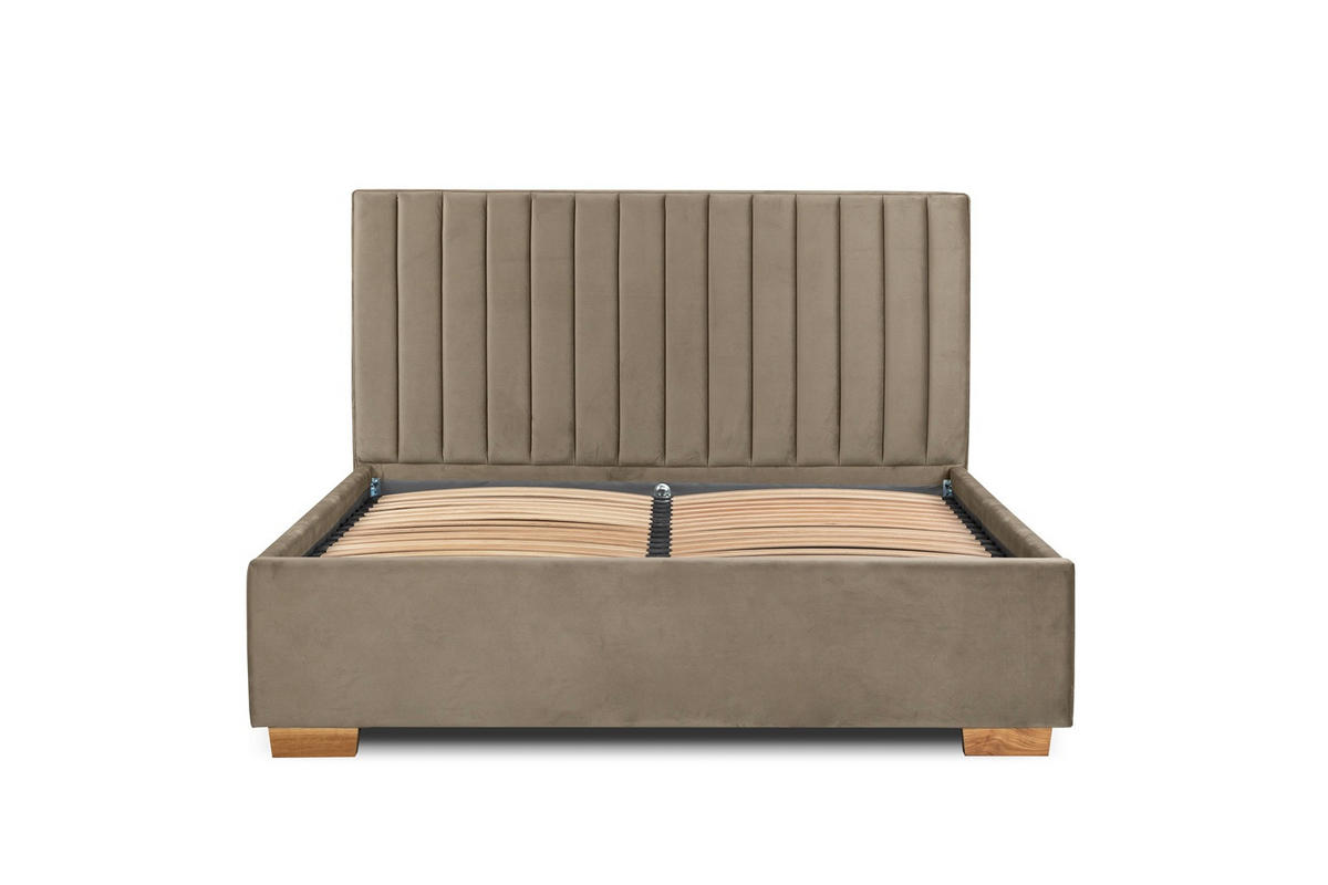 Pat Tapițat, 140/200 cm, bej - bej/culoare lemn stejar, Basics, metal/lemn (140/200cm) - Carryhome