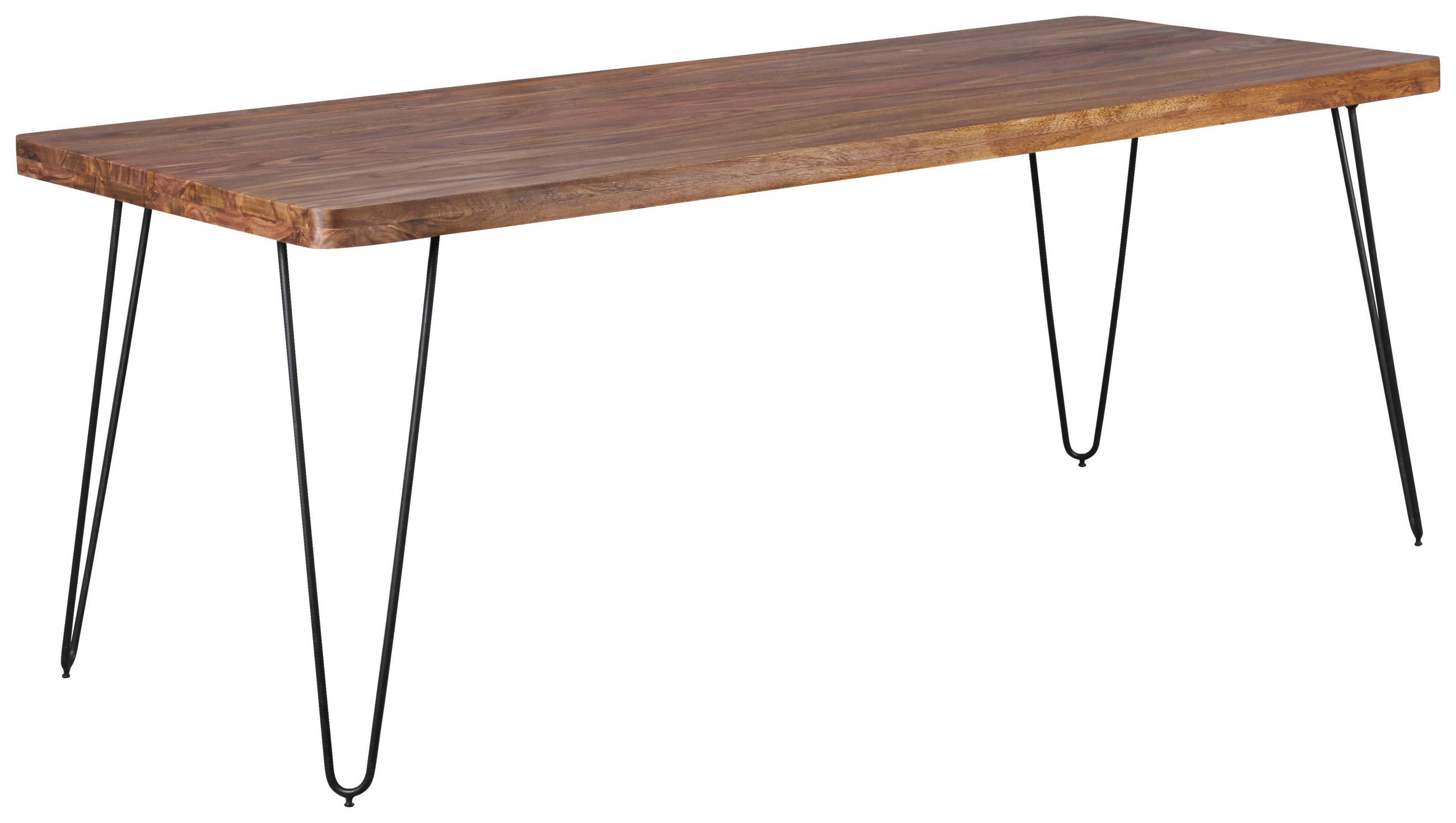 ESSTISCH Sheesham massiv rechteckig Sheeshamfarben  - Sheeshamfarben/Schwarz, Design, Holz/Metall (200/80/76cm) - MID.YOU