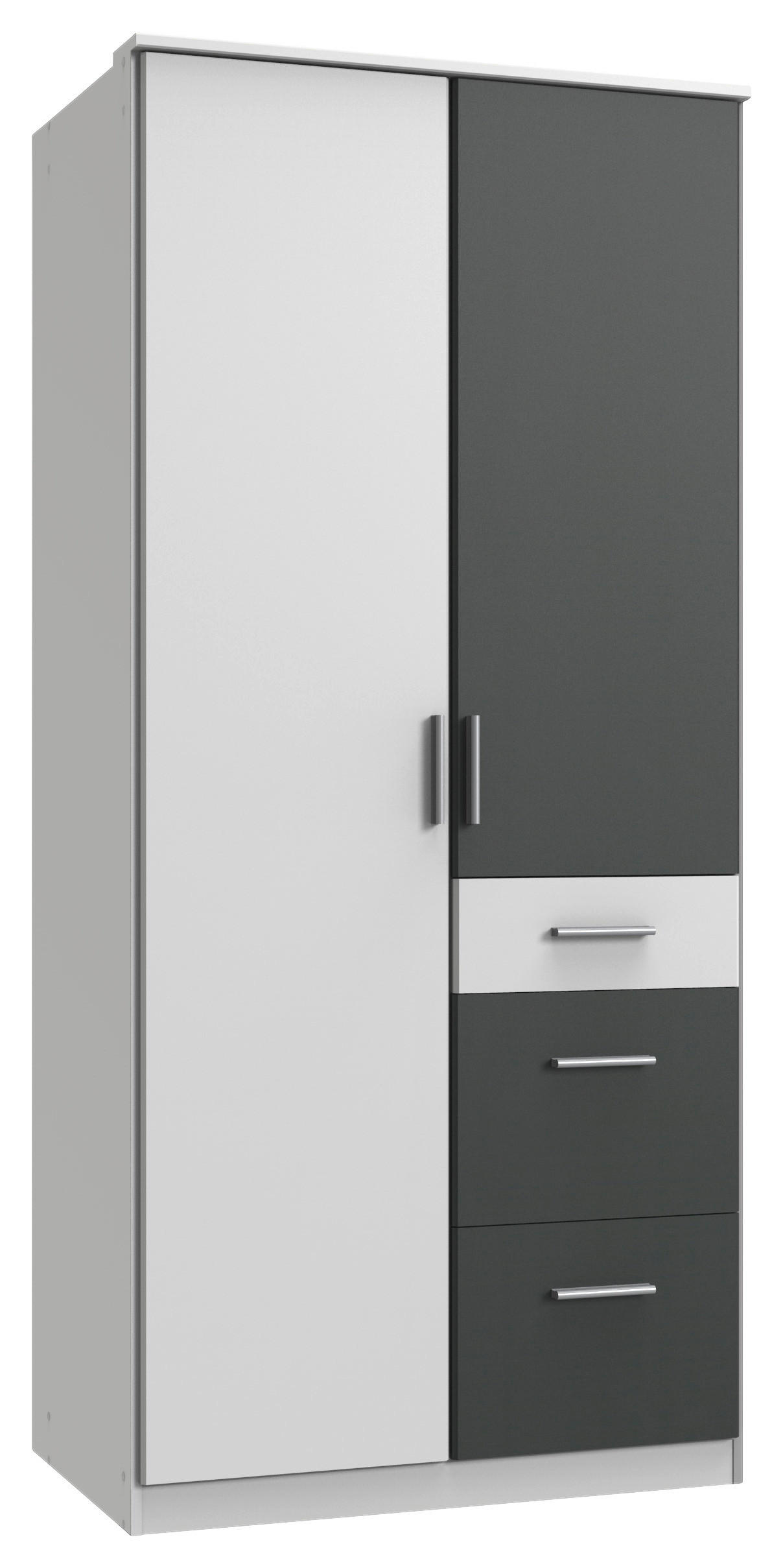 KLEIDERSCHRANK Graphitfarben, Weiß 2 Tür(en)  - Alufarben/Graphitfarben, KONVENTIONELL, Holzwerkstoff/Kunststoff (91/199/58cm) - Boxxx