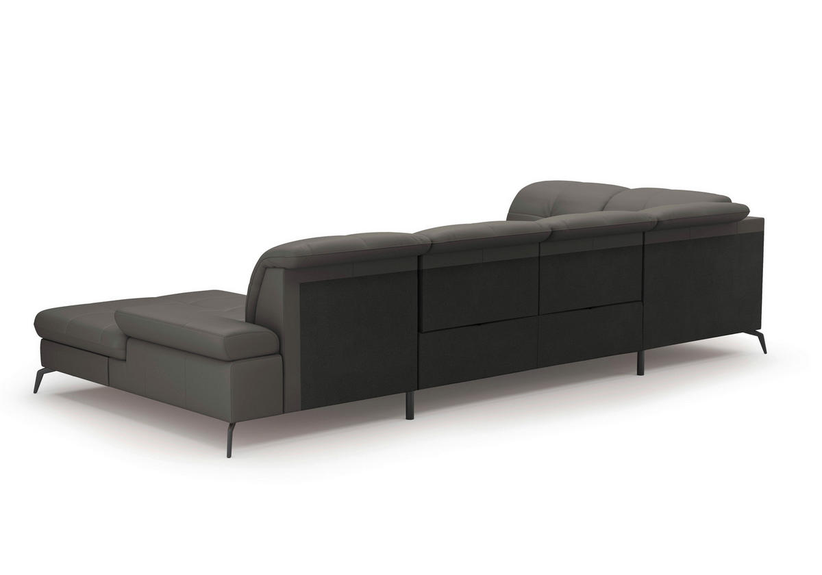 WOHNLANDSCHAFT in Vliesstoff Kombination Echtleder/Stoff Mokka  - Schwarz/Mokka, Konventionell, Leder/Textil (231/357/185cm) - Sit & More