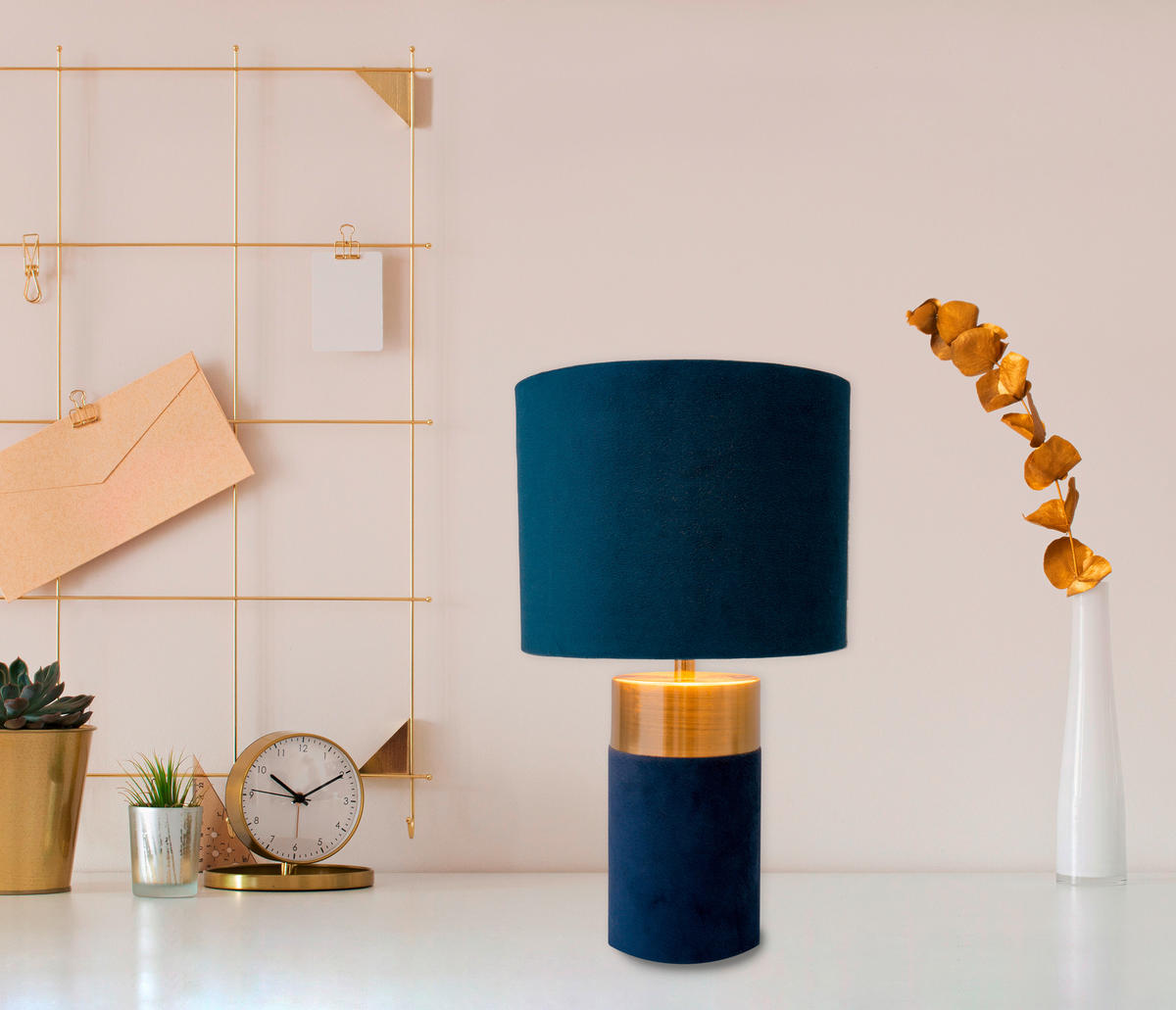 TISCHLEUCHTE 18/32 cm   - Blau/Goldfarben, Basics, Textil/Metall (18/32cm) - Näve