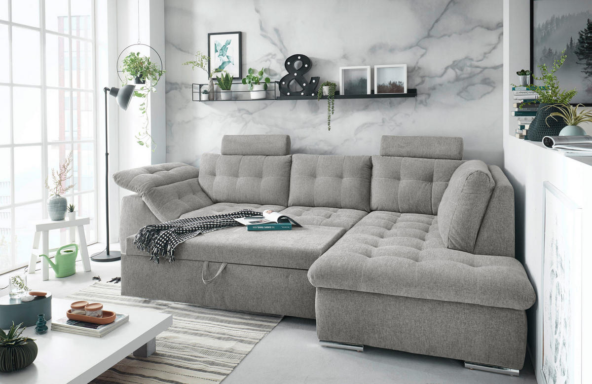 ECKSOFA in Mikrovelours Grau  - Grau, Konventionell, Holzwerkstoff/Kunststoff (283/193cm) - MID.YOU