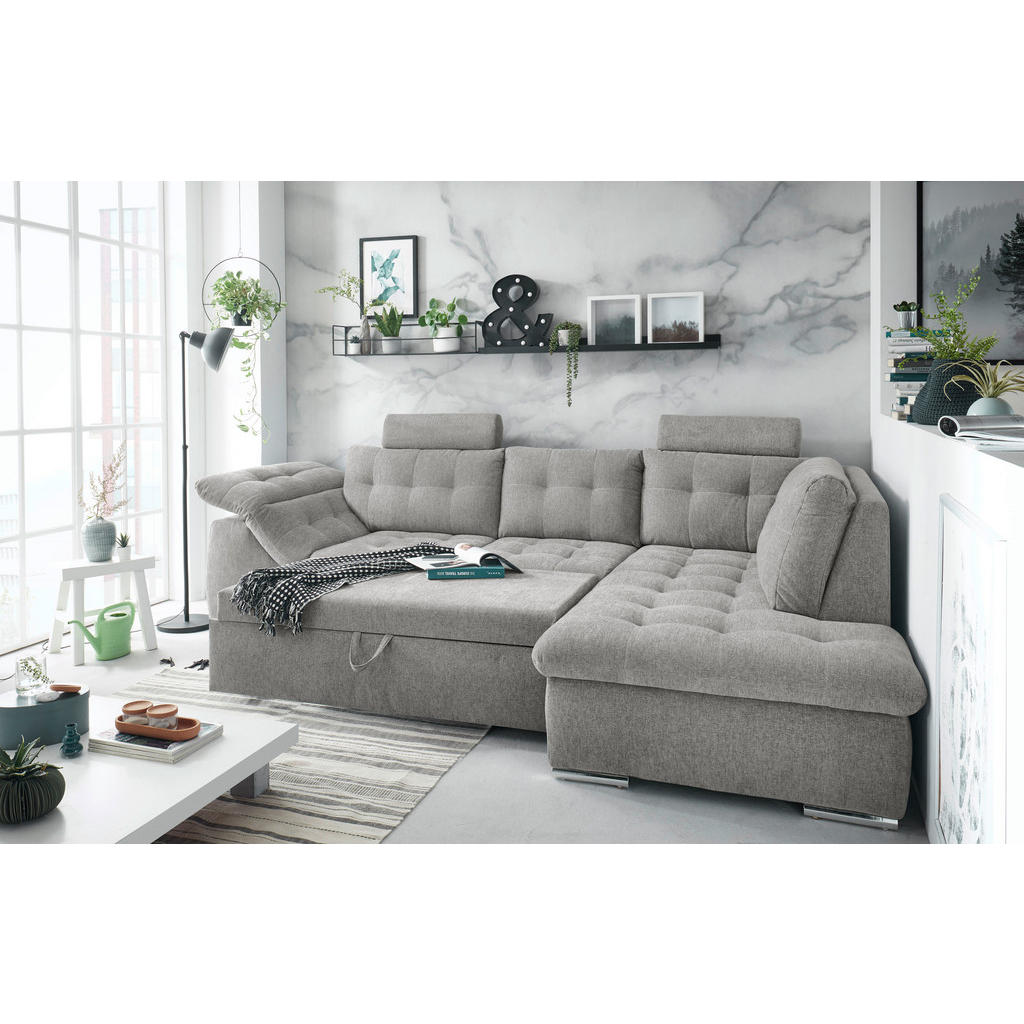 Thumbnail - Mid.you Ecksofa, Grau, Textil, 5-Sitzer, Ottomane rechts, L-Form, 283x193 cm, Schlafen auf Sitzhöhe, Rücken echt, Wohnzi...