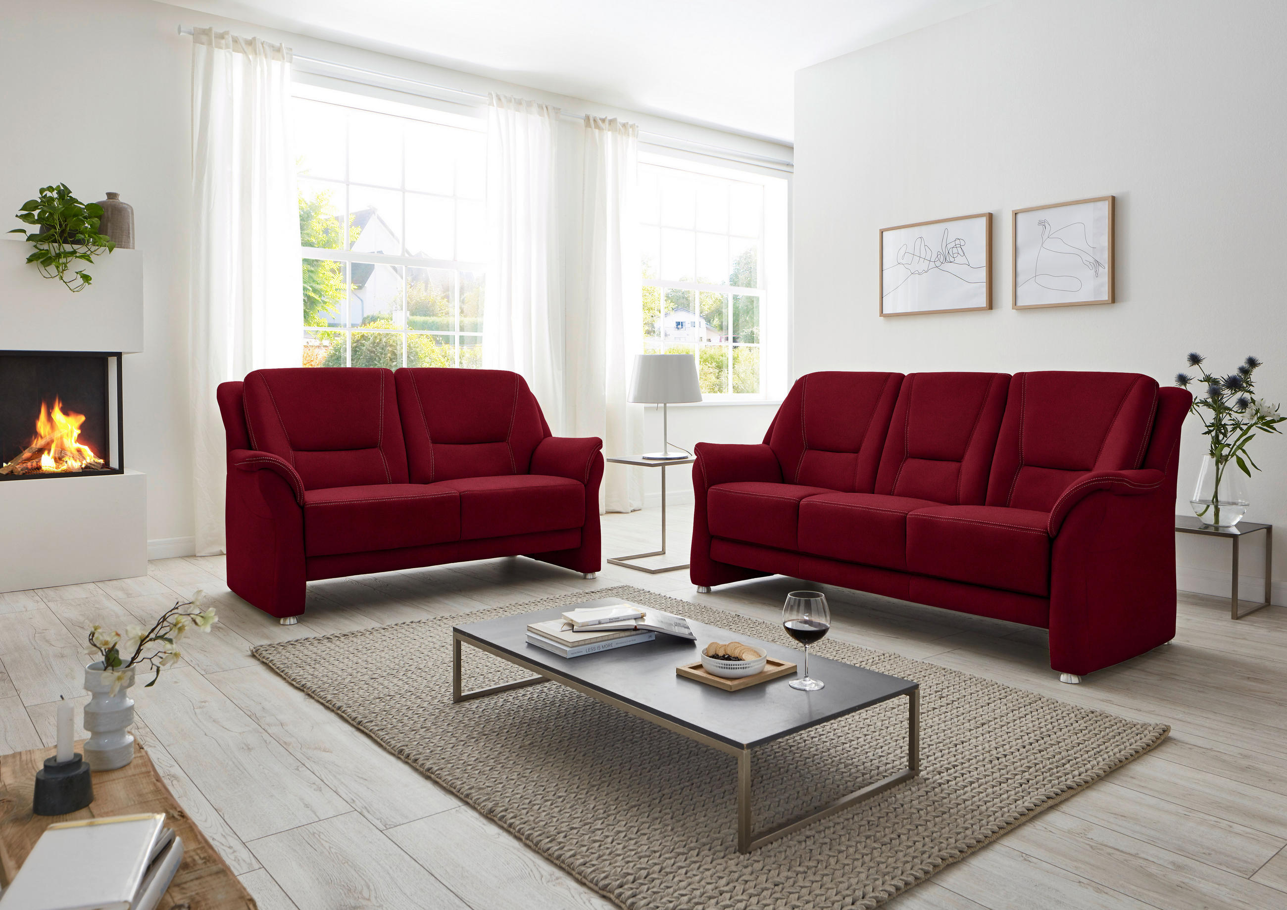 2,5-SITZER in Mikrofaser Hellrot  - Hellrot/Beige, KONVENTIONELL, Textil/Metall (172/100/89cm) - Beldomo Comfort