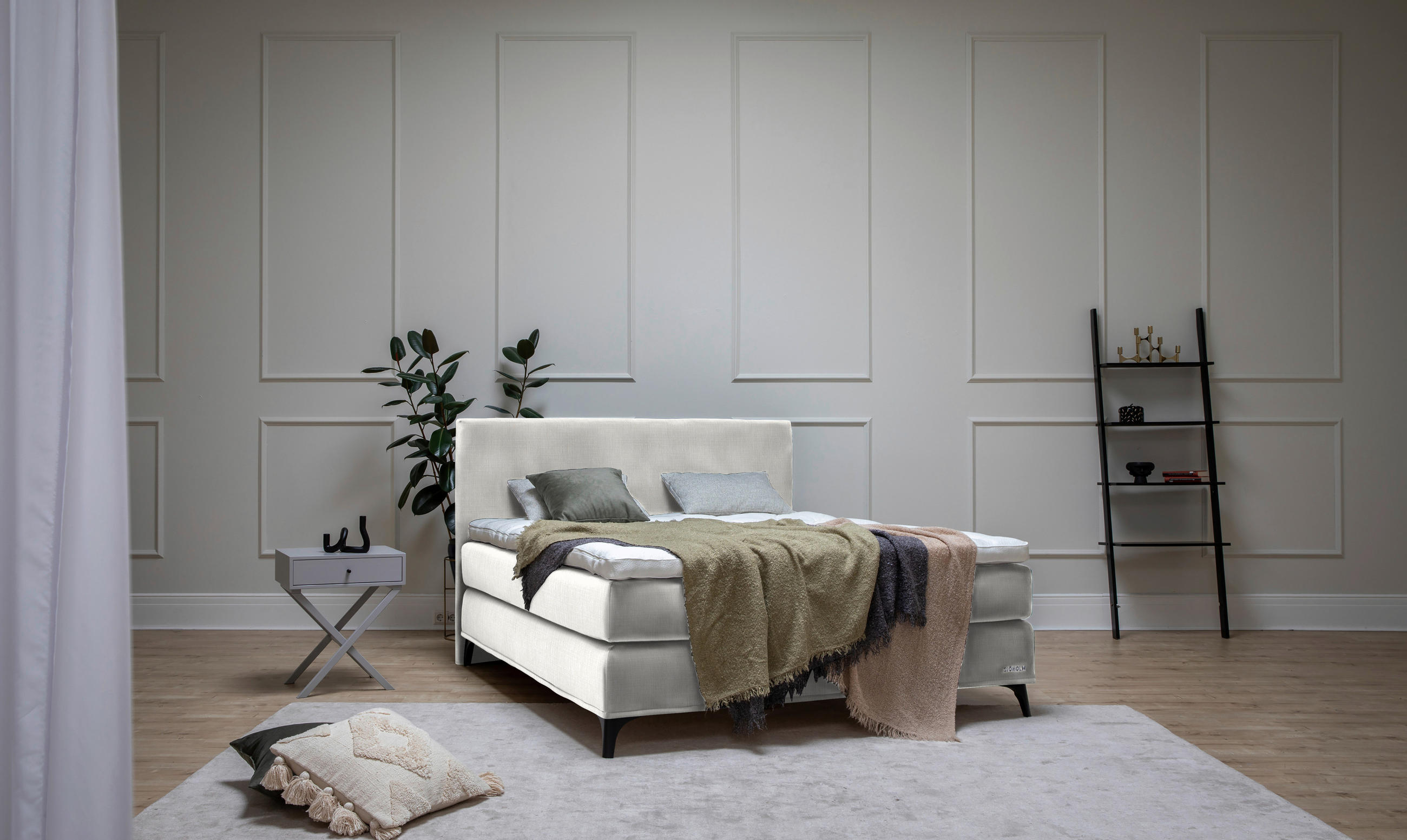 BOXSPRINGBETT 160/200 cm  in Weiss  - Weiss/Schwarz, Konventionell, Holz/Textil (160/200cm) - Sjöholm