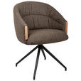 ARMLEHNSTUHL  Sitzfläche 360° drehbar, automatische Rückholfunktion Leinenoptik  - Schwarz/Braun, Design, Holz/Textil (61/84/62cm) - Valnatura