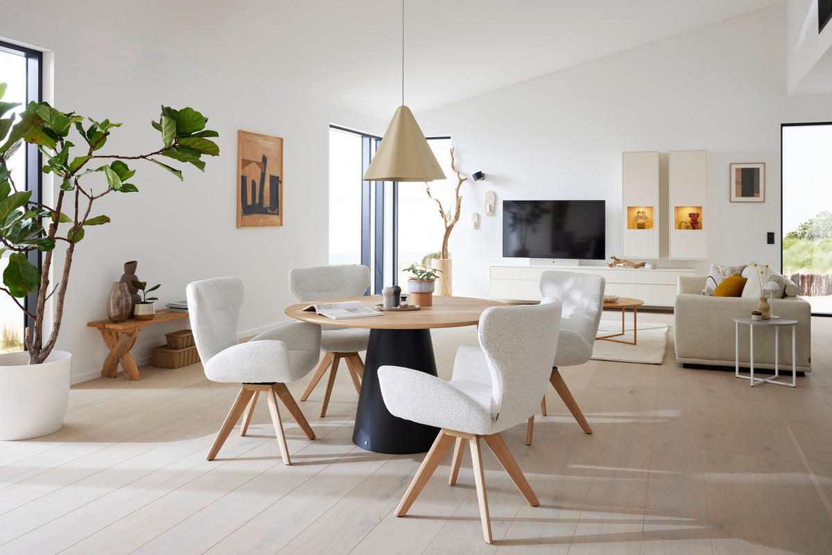 ESSTISCH 115/115/76 cm Echtholz  Holz in verschiedenen Größen erhältlich, Variantenauswahl, Gestellauswahl rund Schwarz, Eichefarben  - Eichefarben/Schwarz, Design, Holz/Metall (115/115/76cm) - Musterring