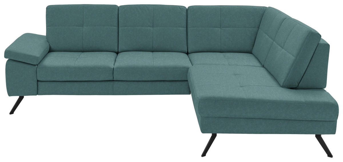 ECKSOFA  in Lederlook, Mikrofaser Türkis  261/220 cm  - Türkis/Schwarz, Design, Textil/Metall (261/220cm) - Beldomo System