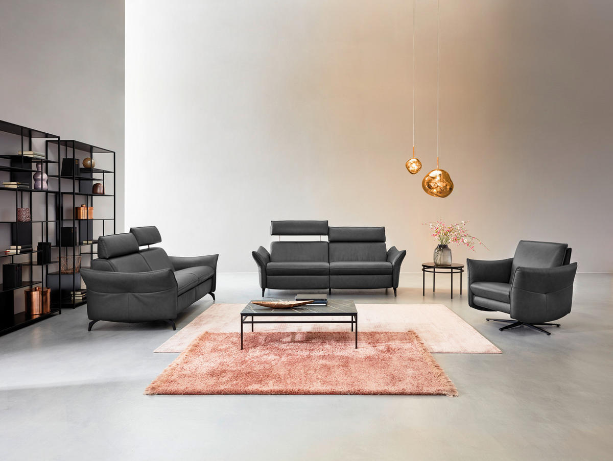 3-SITZER-SOFA in Echtleder Dunkelgrau  - Dunkelgrau/Anthrazit, Design, Leder/Metall (224/92/95cm) - Himolla