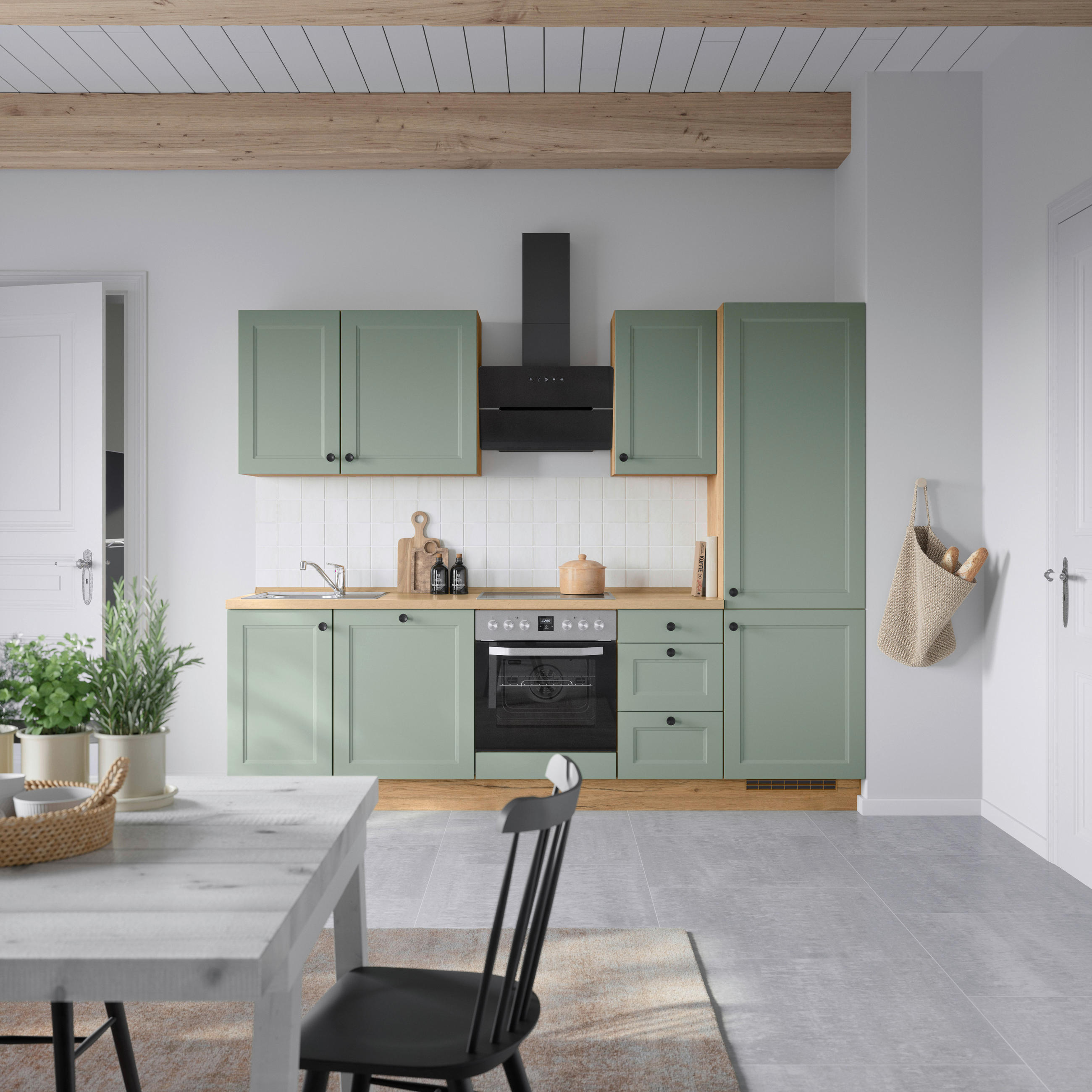 KÜCHENBLOCK 270 cm   in Eichefarben, Schilfgrün  - Schilfgrün/Eichefarben, MODERN, Holzwerkstoff/Metall (270cm) - Nobilia