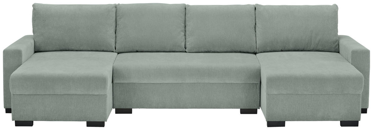 WOHNLANDSCHAFT Hellgrau Chenille  - Hellgrau/Schwarz, KONVENTIONELL, Kunststoff/Textil (140/328/140cm) - Ti'me