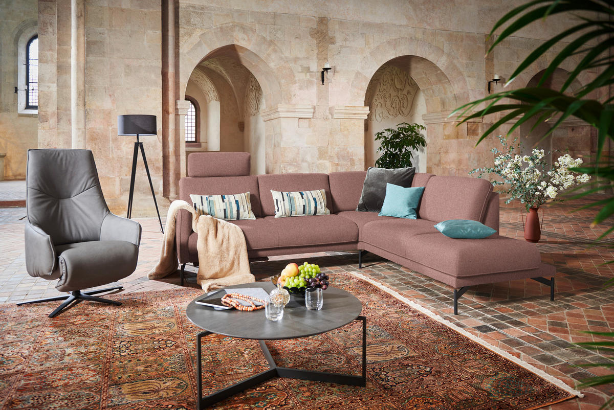 ECKSOFA in Flachgewebe, Struktur Hellrot  - Hellrot/Anthrazit, Design, Textil/Metall (254/230cm) - Johann Jakob