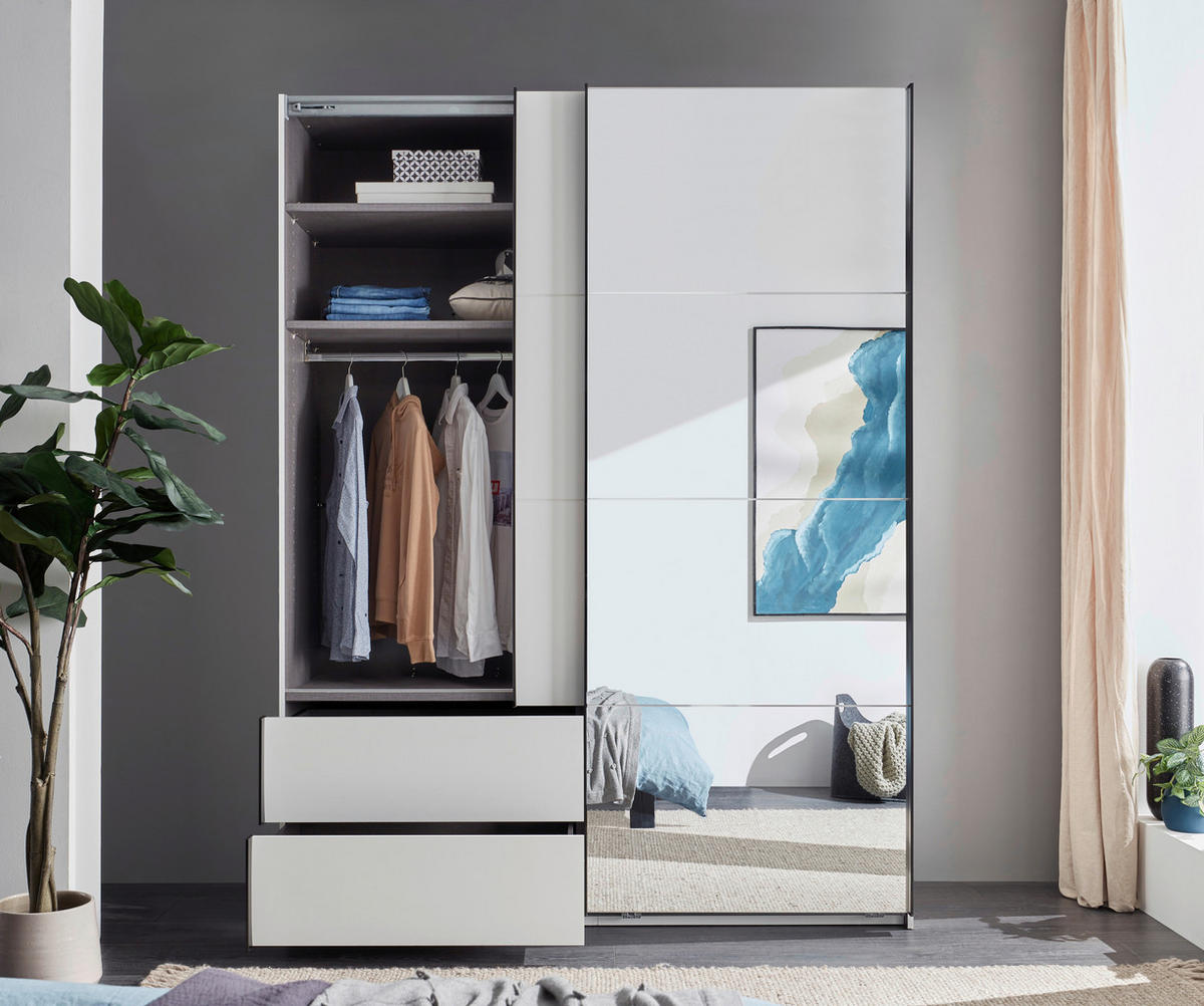SCHWEBETÜRENSCHRANK 170/225,5/60 cm 2-türig Weiß, Schwarz  - Schwarz/Weiß, KONVENTIONELL, Glas/Holzwerkstoff (170/225,5/60cm) - Xora