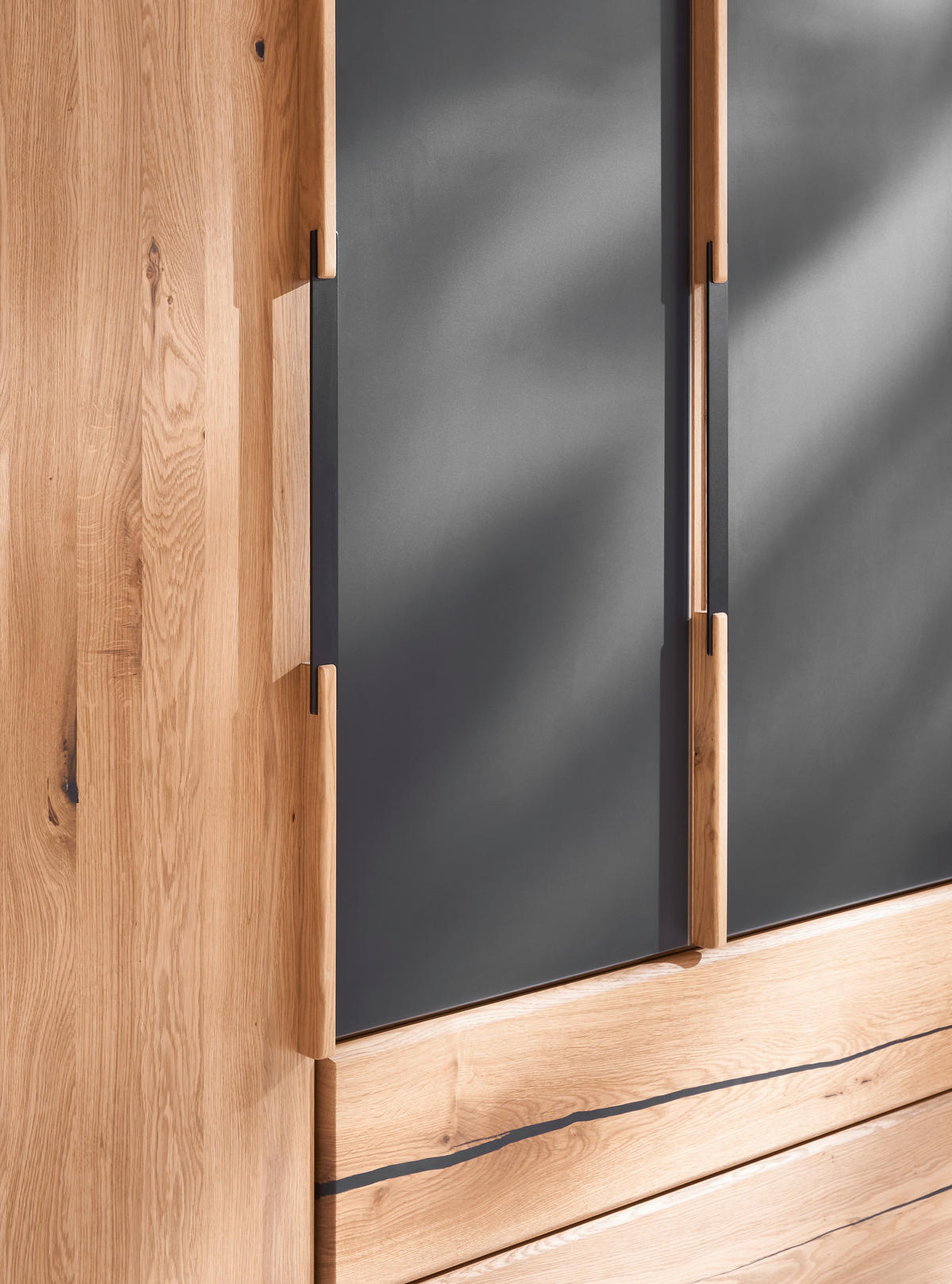 DREHTÜRENSCHRANK  in Anthrazit, Wildeiche  - Wildeiche/Anthrazit, Natur, Glas/Holz (300/218/60cm) - Valnatura