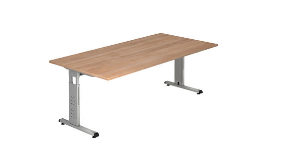 SCHREIBTISCH höhenverstellbar - Silberfarben/Nussbaumfarben, KONVENTIONELL, Holzwerkstoff/Metall (200/100/65-85cm) - Venda
