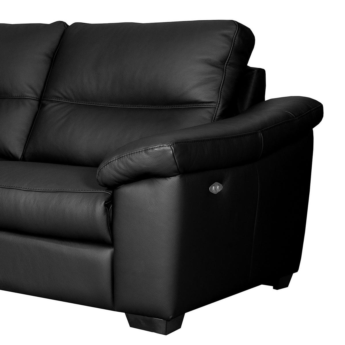 2,5-SITZER Echtleder Schwarz  - Schwarz, Design, Leder/Holz (214/97/97cm) - Livetastic