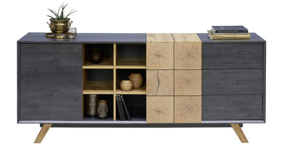 SIDEBOARD 180/75/40 cm in Eichefarben, Dunkelgrau - Eichefarben/Dunkelgrau, Design, Holz/Holzwerkstoff (180/75/40cm) - Carryhome