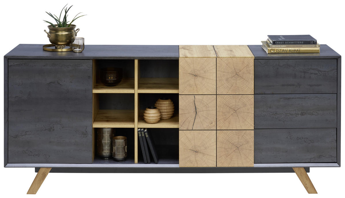 KOMODA   180/75/40 cm   boje hrasta, tamno siva  - boje hrasta/tamno siva, Design, drvni materijal/drvo (180/75/40cm) - Carryhome