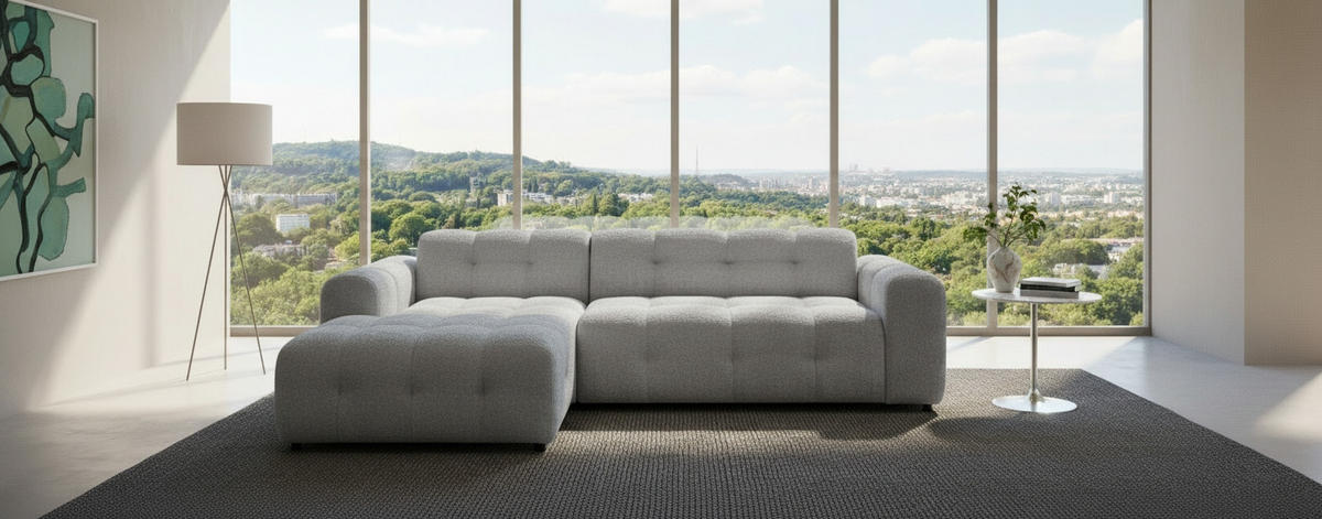ECKSOFA RUNO in Bouclé Grau  175/270 cm  - Schwarz/Grau, Design, Kunststoff/Textil (175/270cm) - MID.YOU