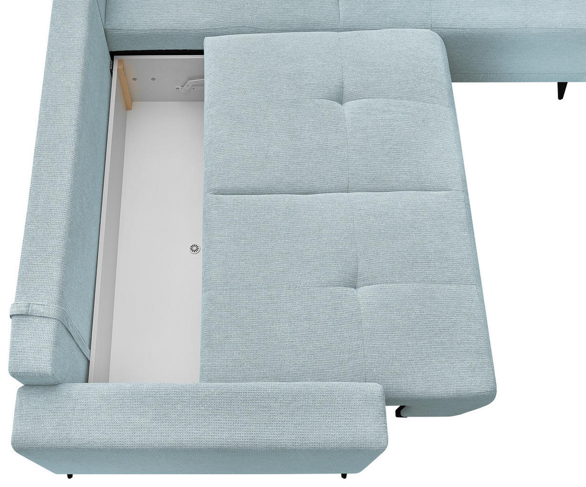 ECKSOFA RAFAEL Hellblau Struktur Rückenkissen, Bettkasten  - Schwarz/Hellblau, Design, Textil/Metall (269/218cm) - P & B