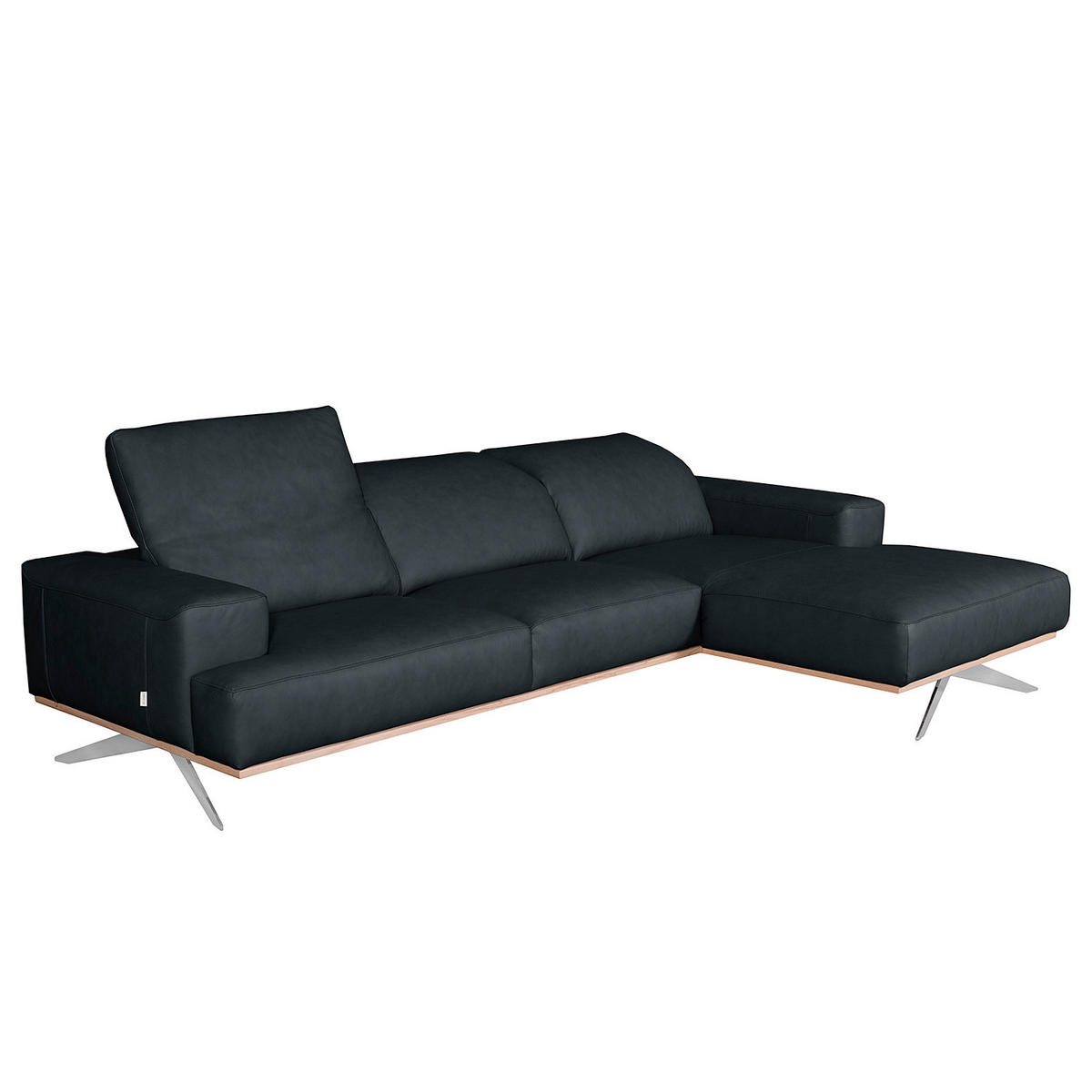 ECKSOFA  in Echtleder Blau  295/187 cm  - Chromfarben/Blau, Design, Leder/Metall (295/187cm) - Livetastic