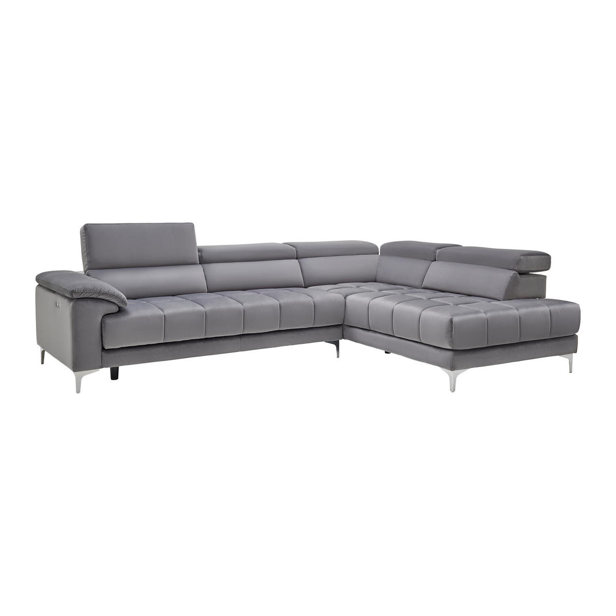 ECKSOFA in Samt Dunkelgrau  - Dunkelgrau/Silberfarben, Modern, Kunststoff/Textil (299/210cm) - Livetastic