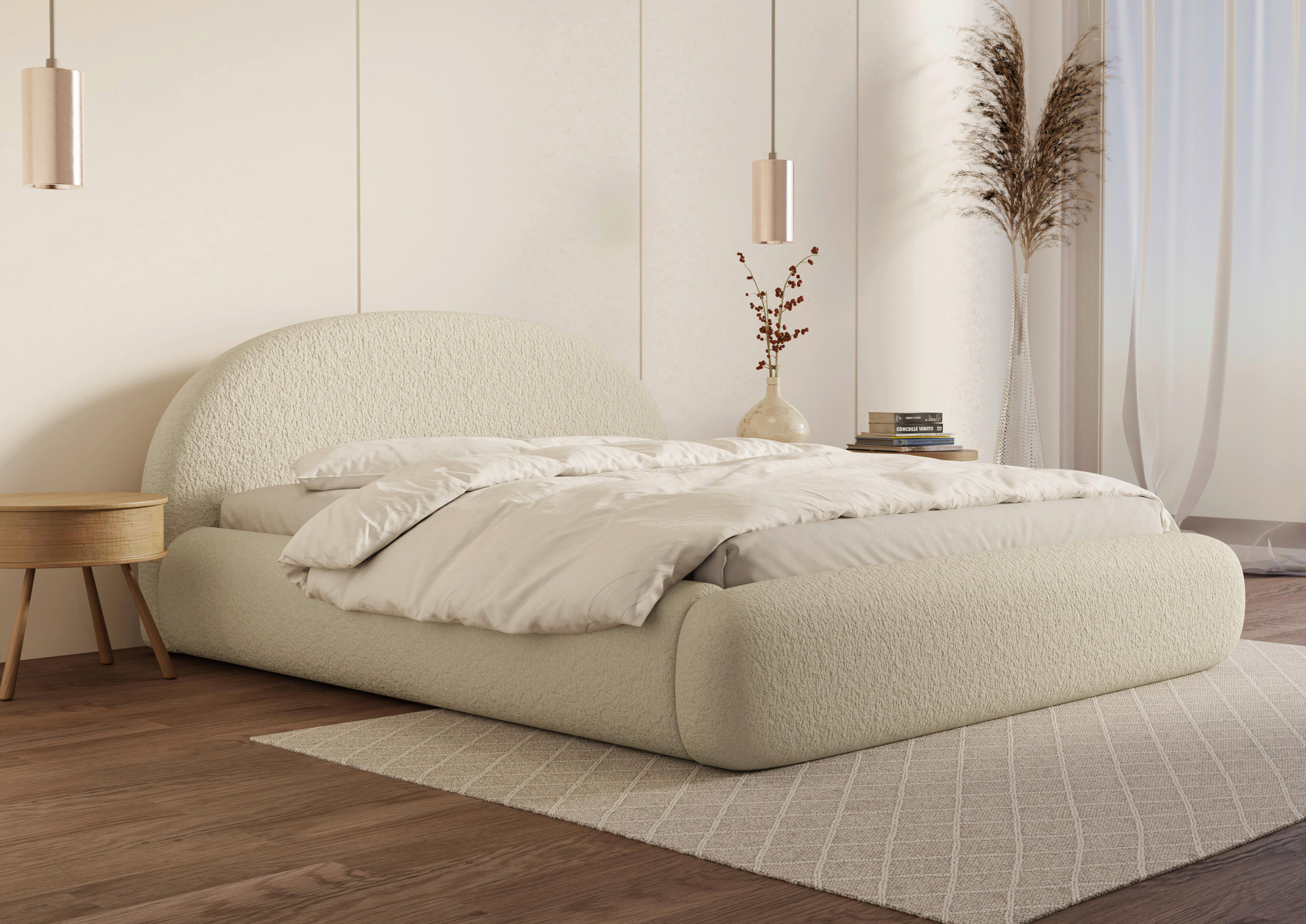 POLSTERBETT 180/200 cm,  in Beige, gepolstertes Kopfteil, Lattenrost, Bettkasten,  - Beige/Schwarz, Design, Holz/Textil (180/200cm) - Chameo