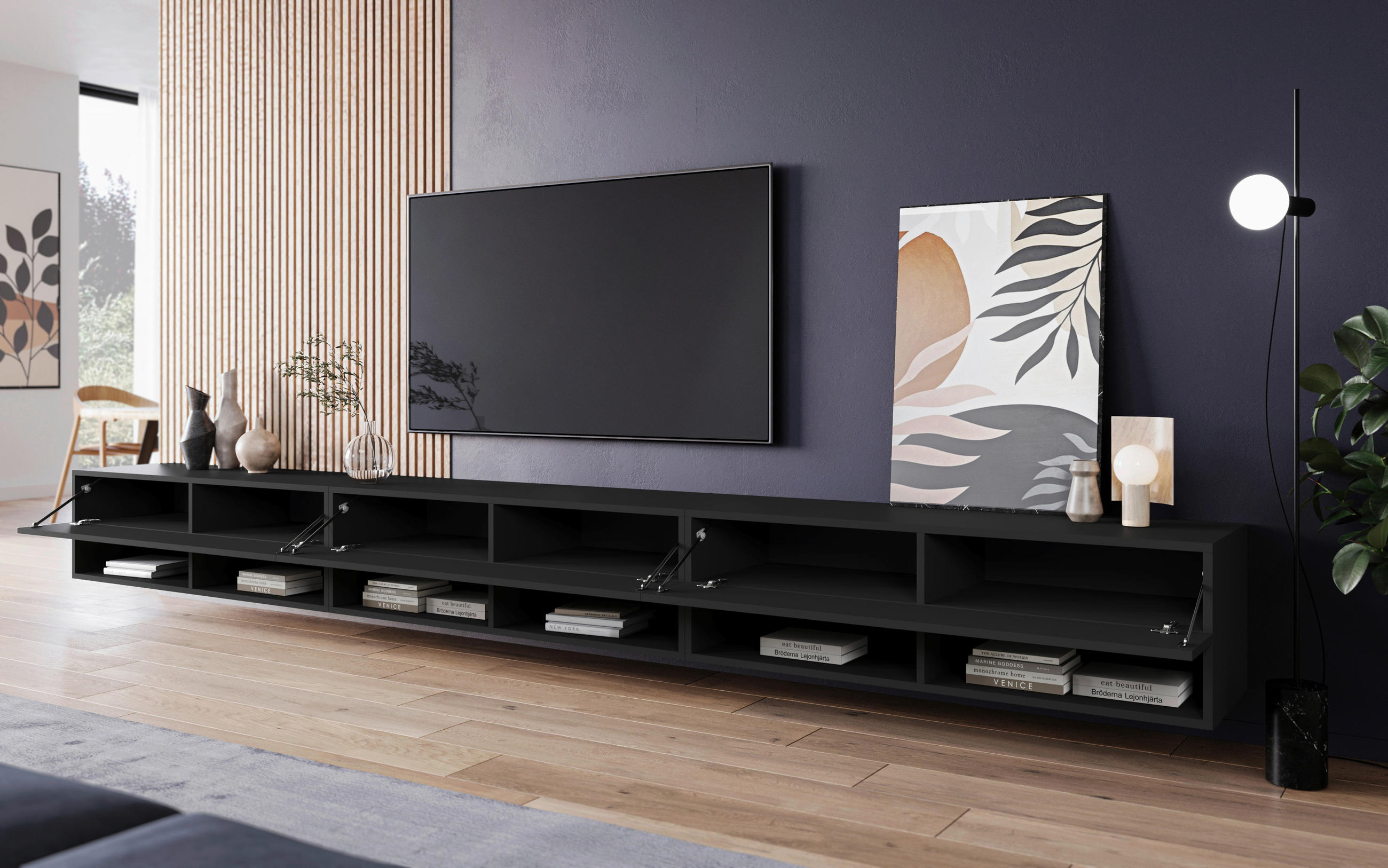 TV-BÄNK  i  - svart/grå, Trend, trämaterial/plast (300/27/31cm)