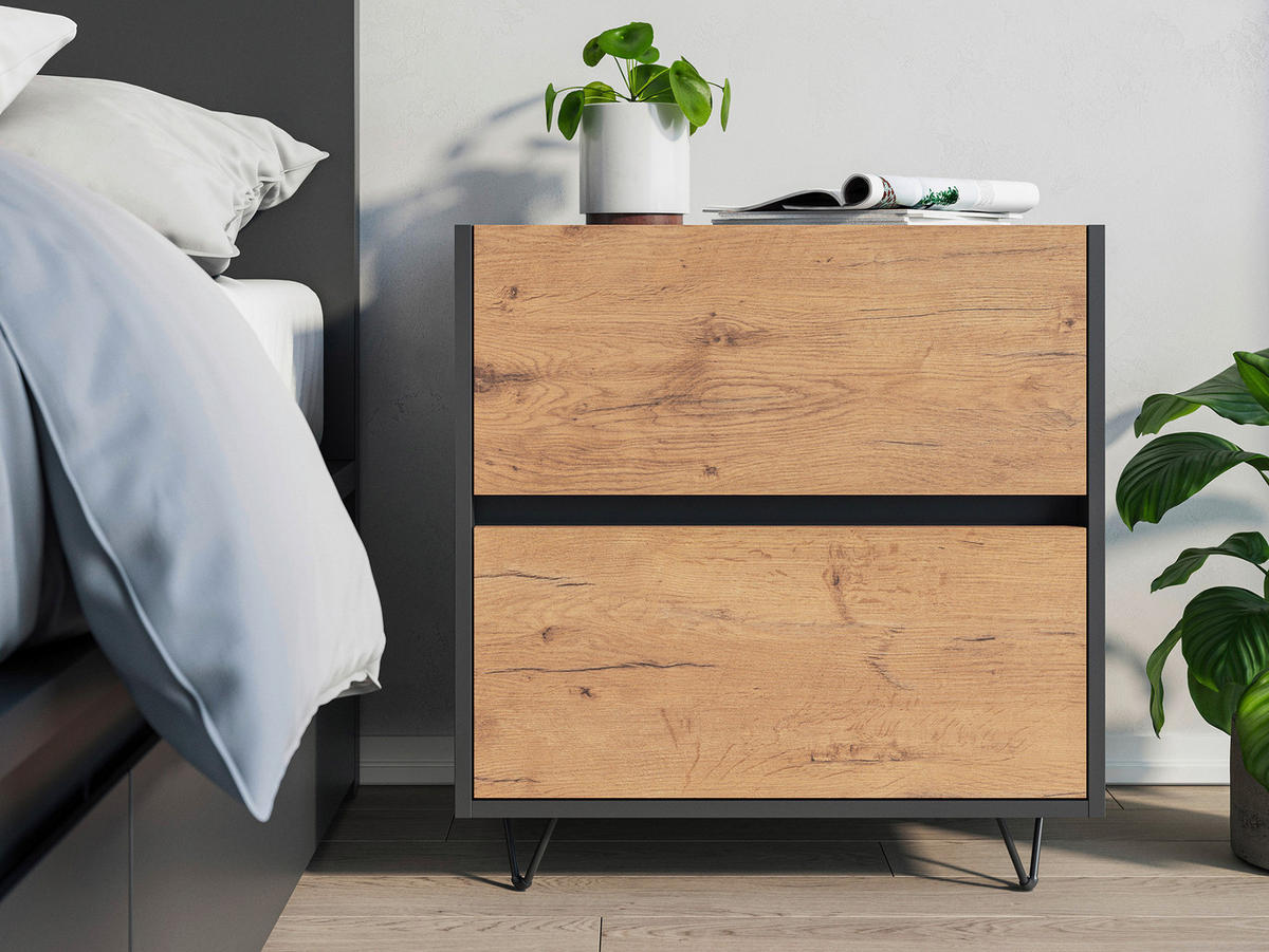 NACHTTISCH 61,2/65/42 cm  - Eichefarben/Graphitfarben, Basics, Holzwerkstoff/Metall (61,2/65/42cm) - MID.YOU