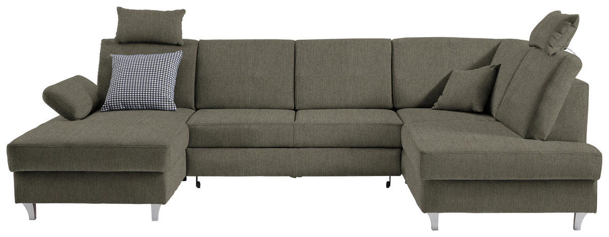 WOHNLANDSCHAFT in Struktur Braun  - Silberfarben/Braun, Konventionell, Holz/Textil (167/322/186cm) - Cantus