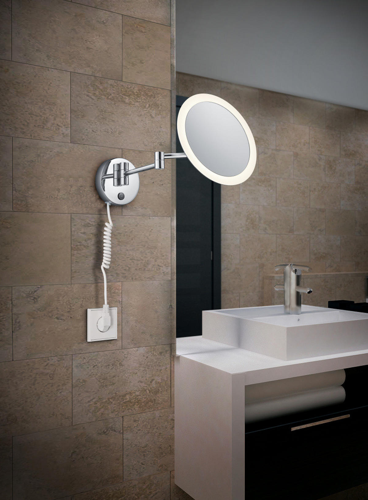 SCHMINKSPIEGEL  - Chromfarben, Design, Metall (21,6cm) - Trio Leuchten