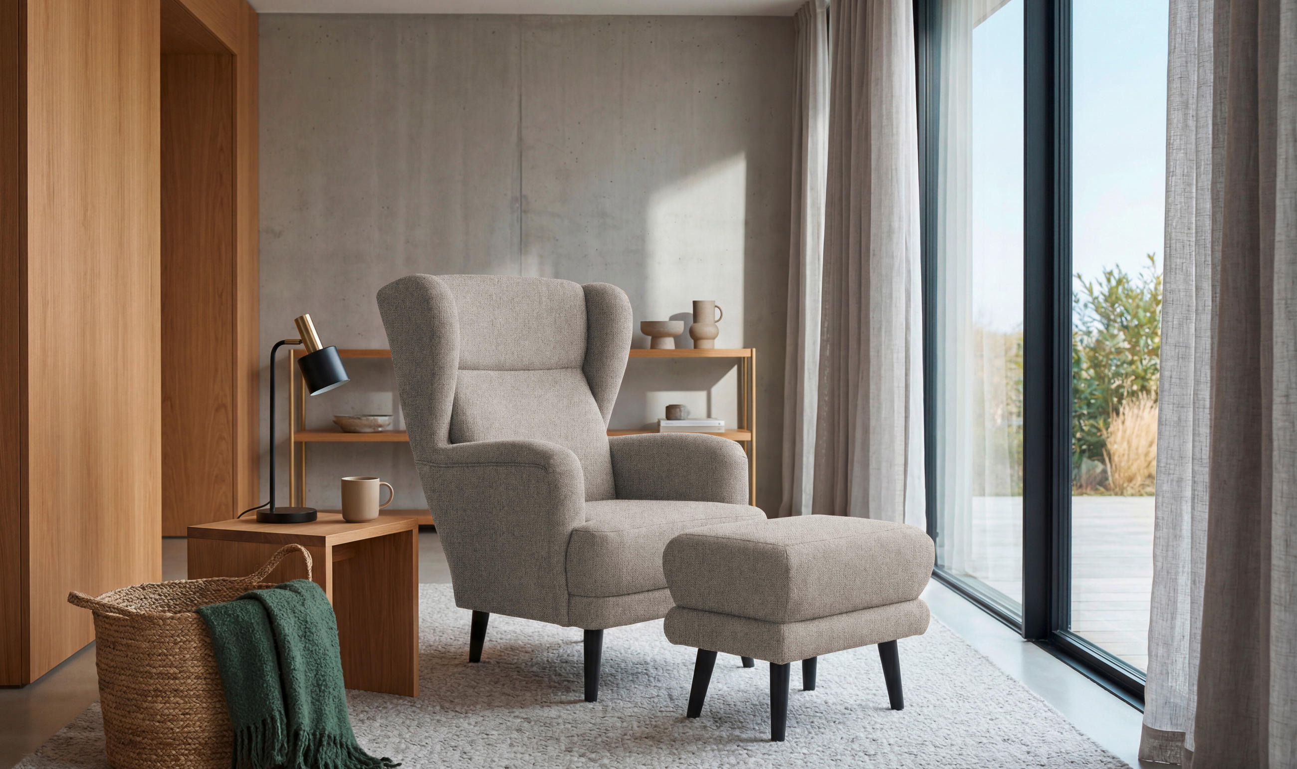 SESSEL in Mikrovelours Taupe  - Taupe/Schwarz, MODERN, Holz/Textil (74/106/94cm) - MID.YOU
