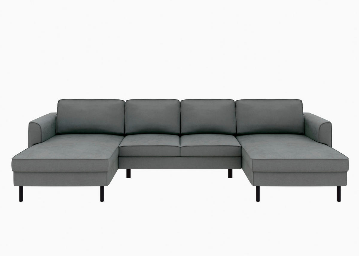 WOHNLANDSCHAFT Anthrazit Struktur  - Anthrazit/Schwarz, MODERN, Textil/Metall (161/306/161cm) - Trendmanufaktur