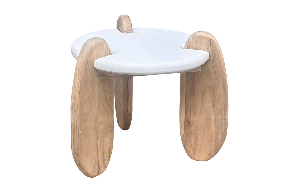 BEISTELLTISCH 50/50/50 cm Akazie massiv Naturfarben, Weiß rund  - Naturfarben/Weiß, Design, Holz/Holzwerkstoff (50/50/50cm) - MID.YOU