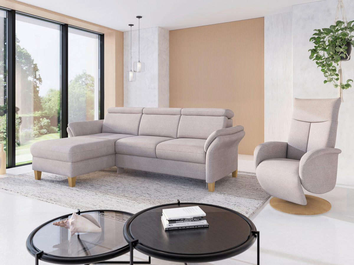 ECKSOFA GLENDALE E Silberfarben Chenille  - Eichefarben/Silberfarben, KONVENTIONELL, Holz/Textil (166/253cm) - Sit & More