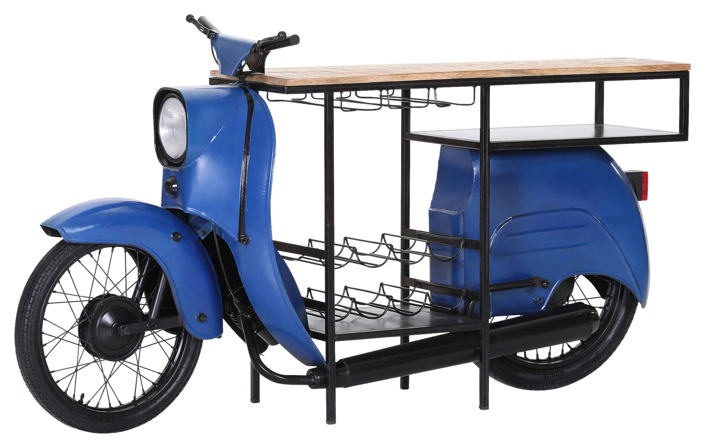 BAR Mangoholz massiv Blau, Naturfarben, Schwarz  - Blau/Schwarz, LIFESTYLE, Holz/Metall (180/96/57cm) - Landscape