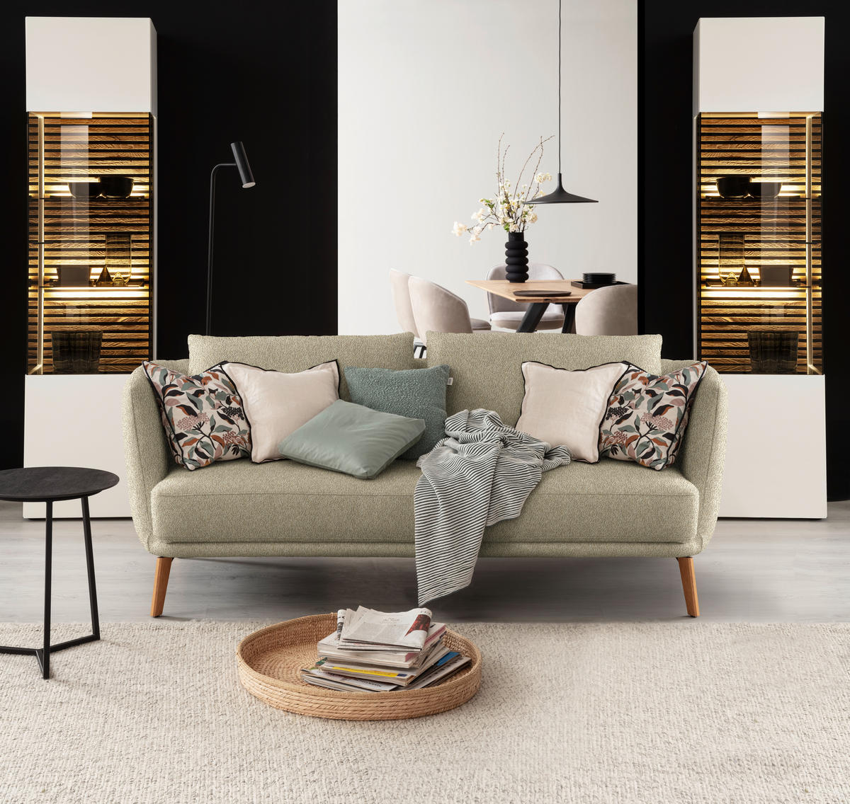 2,5-SITZER  in Flachgewebe Sandfarben  - Sandfarben/Eichefarben, Design, Holz/Textil (190/71/91cm) - Schöner Wohnen