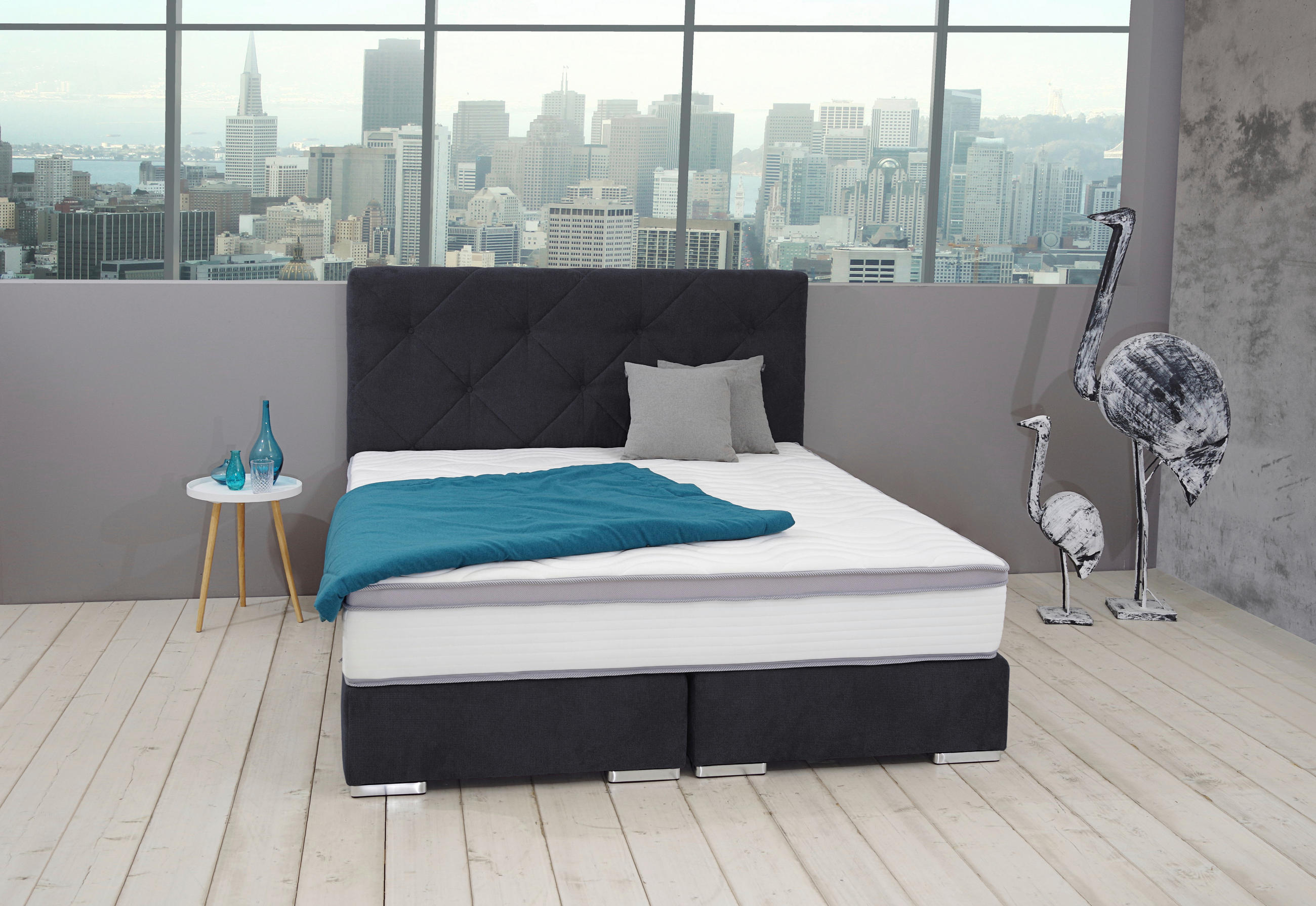 BOXSPRINGBETT 180/200 cm  in Dunkelblau  - Chromfarben/Dunkelblau, Konventionell, Kunststoff/Textil (180/200cm) - Carryhome