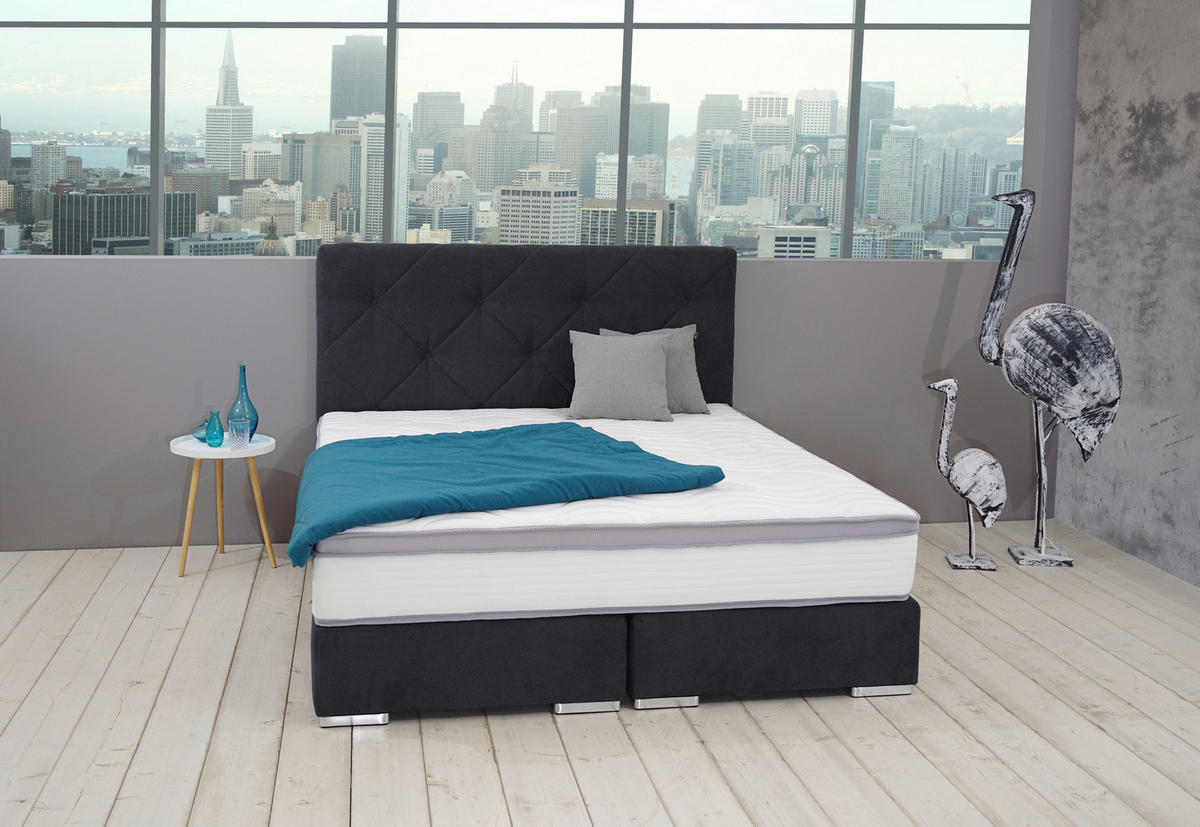 BOXSPRINGBETT 180/200 cm  in Dunkelblau  - Chromfarben/Dunkelblau, Konventionell, Kunststoff/Textil (180/200cm) - Carryhome