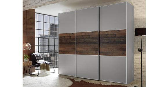 SCHWEBETÜRENSCHRANK in Braun, Grau - Alufarben/Braun, Holzwerkstoff/Metall (249/222/68cm) - Moderano