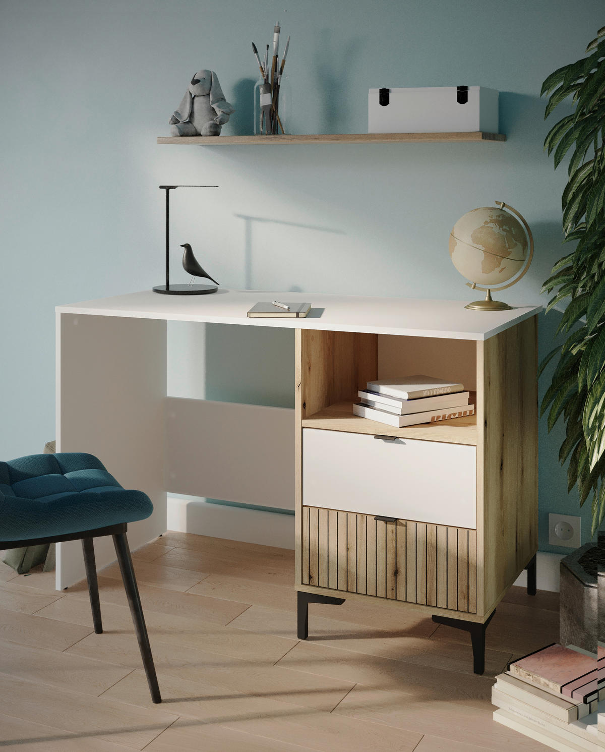 SCHREIBTISCH 120/60/78 cm  in Weiß, Eichefarben  - Eichefarben/Schwarz, MODERN, Holzwerkstoff/Kunststoff (120/60/78cm) - MID.YOU