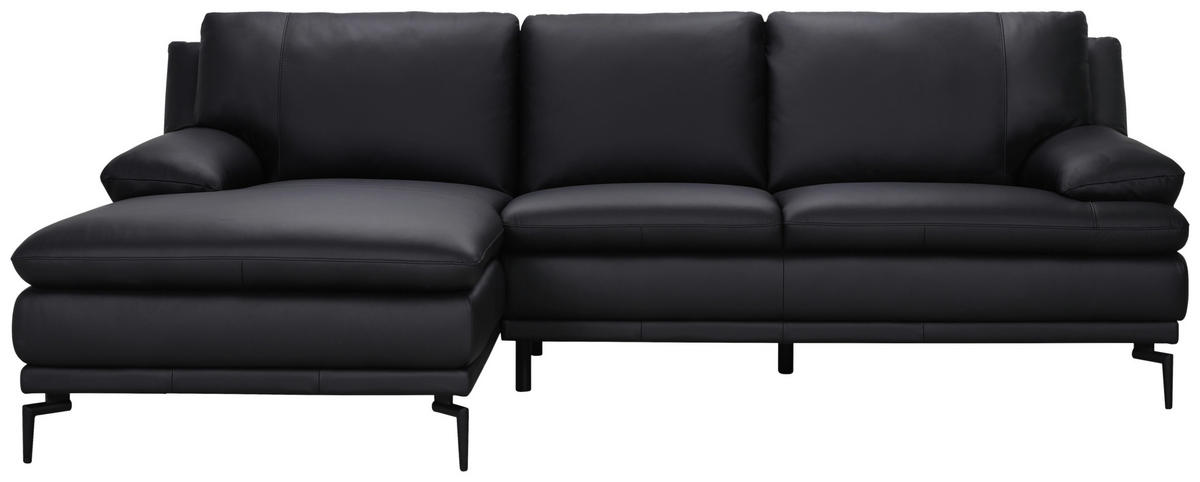 ECKSOFA Schwarz Echtleder  - Schwarz, Design, Leder (158/248cm) - MID.YOU